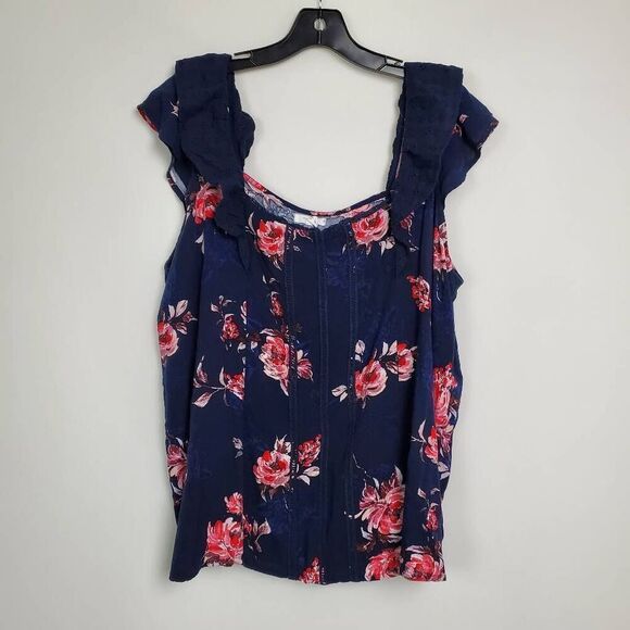 Maurices 1X Navy Floral Ruffle Cap Sleeve Top - Picture 1 of 7